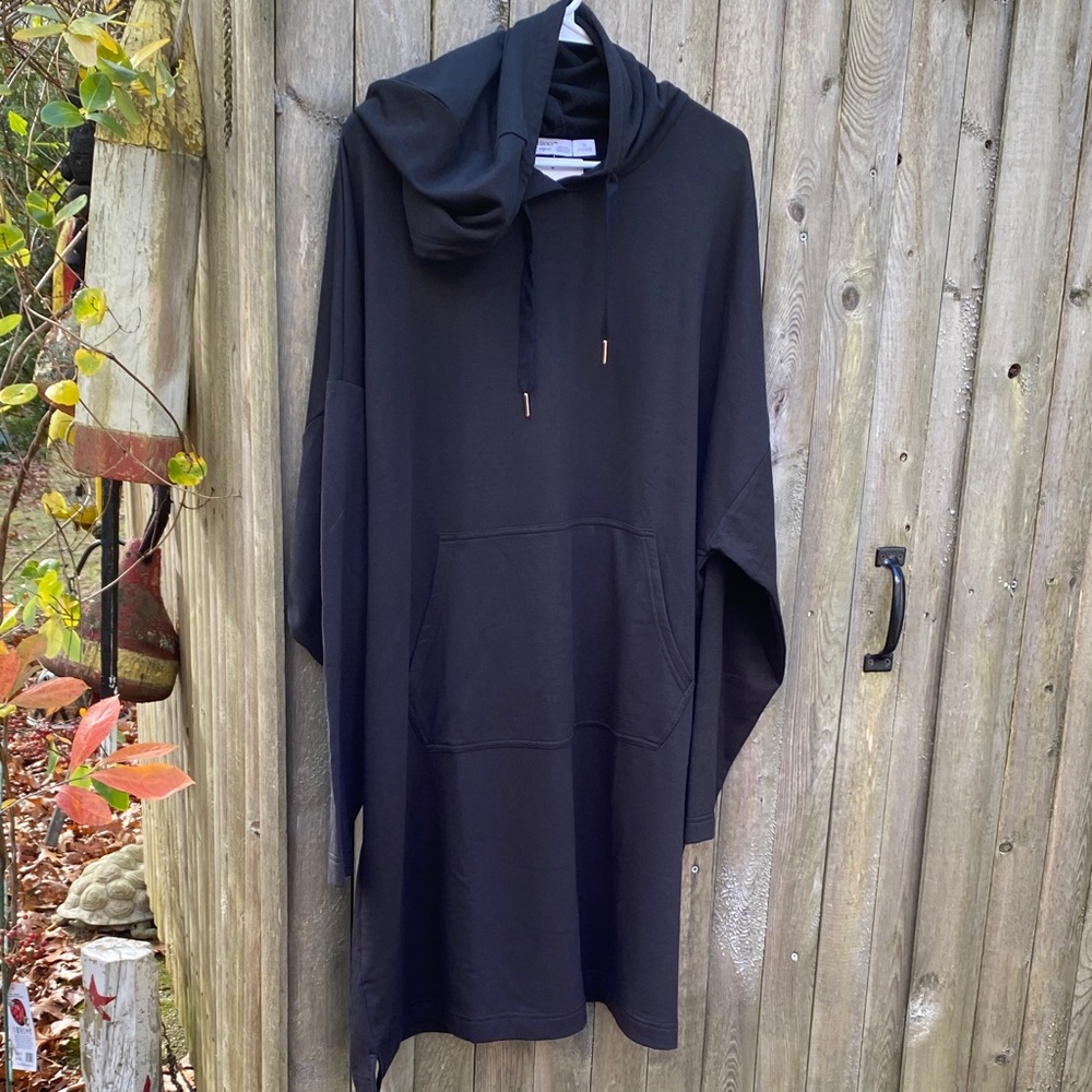 New Hanes Originals long sleeve Black Hooded Dress beach cover up size 3X